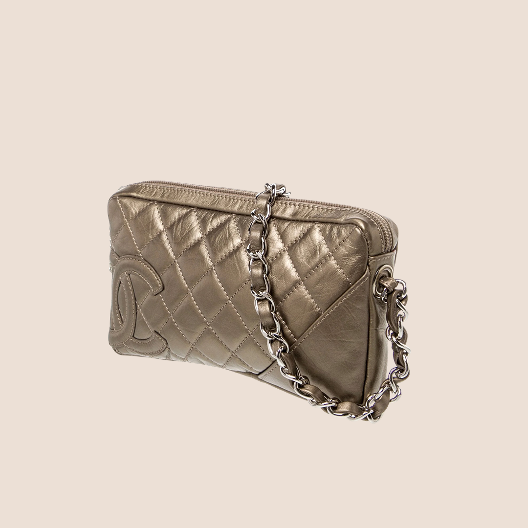 CHANEL 2005 CAMBON METALLIC GOLD QUILTED LEATHER SHOULDER BAG
