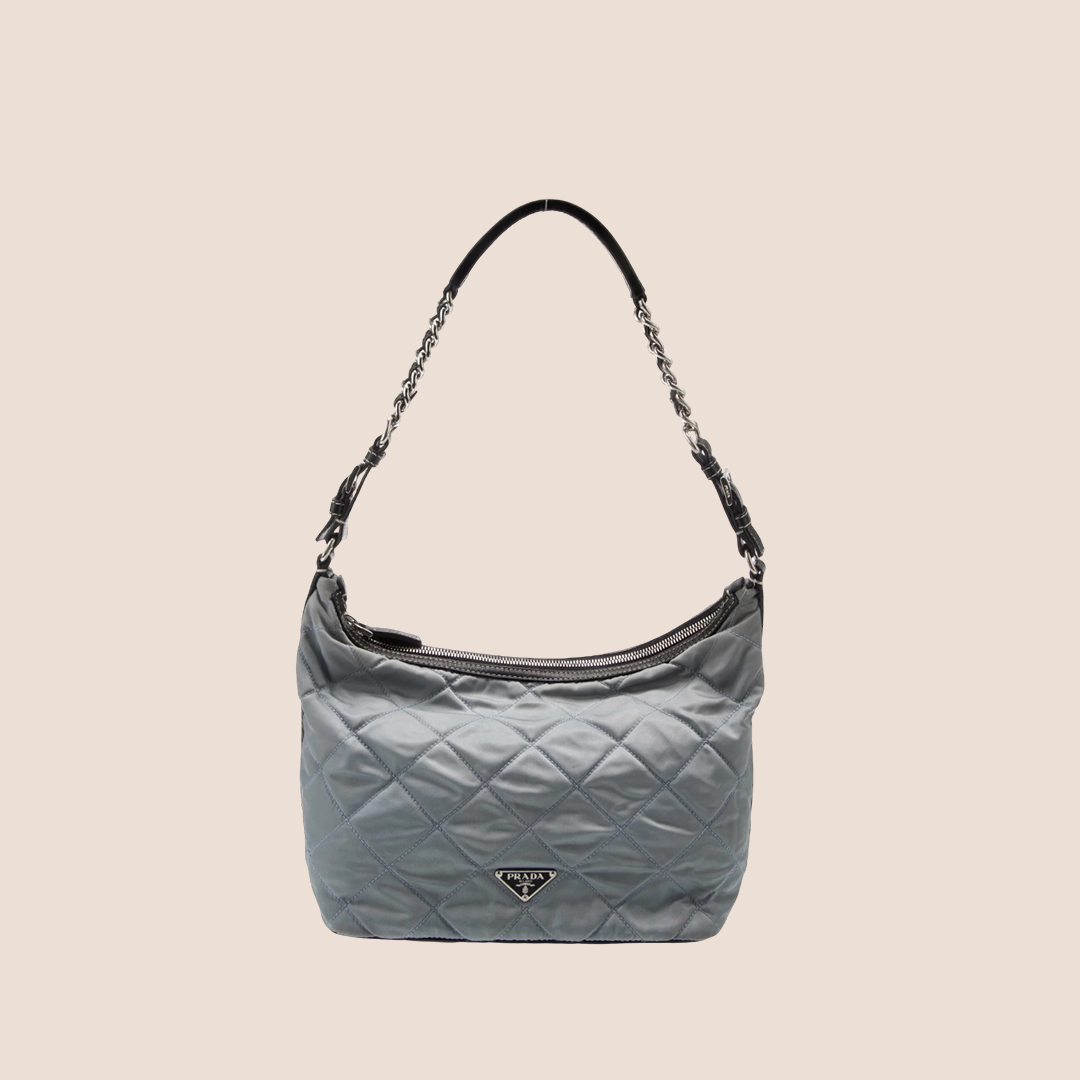 PRADA 2000 SILVER QUILTED NYLON SHOULDER BAG