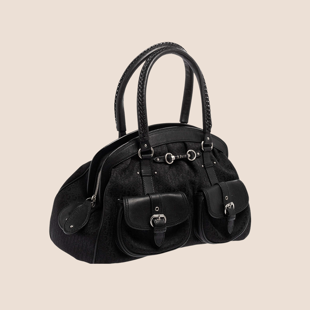 CHRISTIAN DIOR BLACK DIORISSIMO CANVAS MY DIOR POCKET HANDBAG