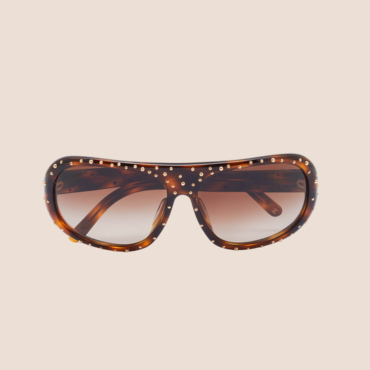 CHANEL 2000 BROWN TORTOISE STUDDED AVIATOR SUNGLASSES