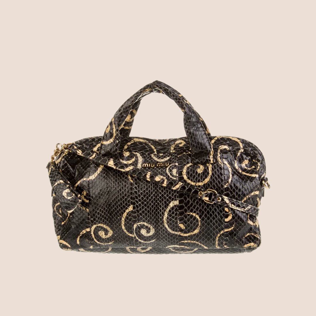 MIU MIU 2000 BLACK SNAKESKIN SWIRL HANDBAG