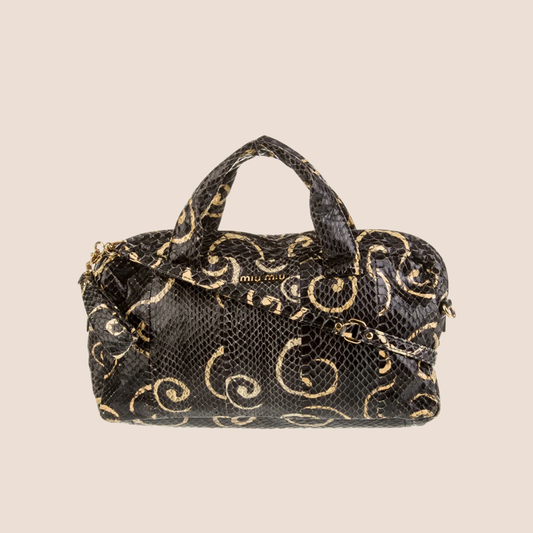 MIU MIU 2000 BLACK SNAKESKIN SWIRL HANDBAG