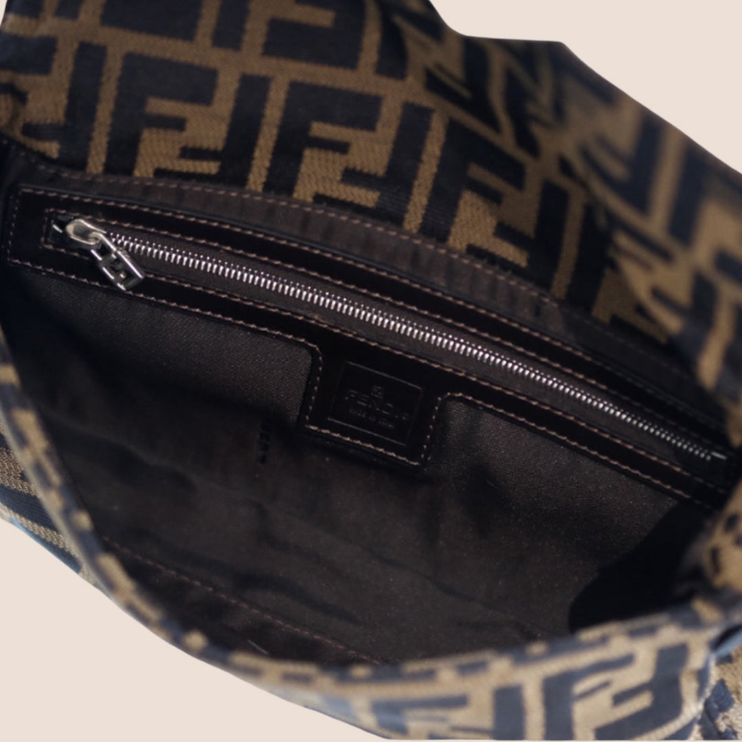 FENDI BROWN CANVAS ZUCCA BAGUETTE BAG