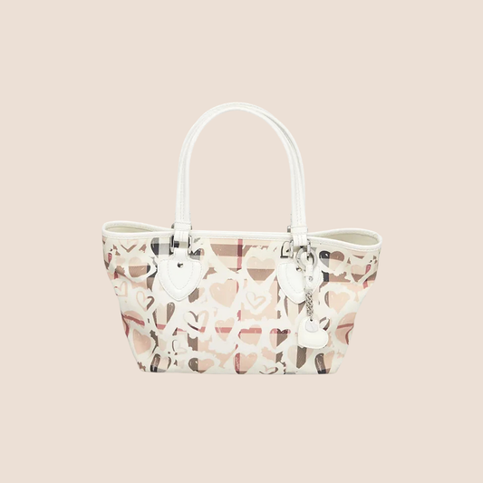 BURBERRY WHIHTE PATENT LEATHER PAINTED HEART SUPERNOVA NICKIE BAG