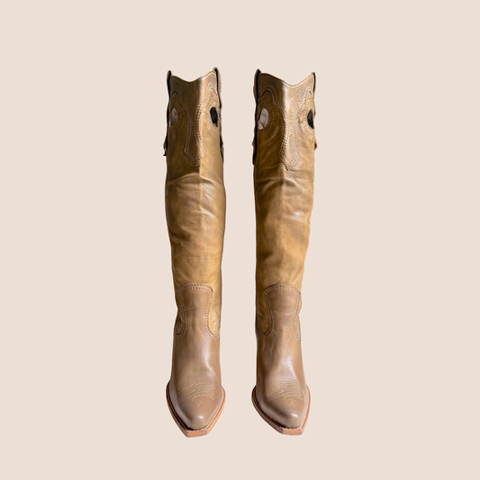 CHRISTIAN DIOR KHAKI LEATHER WESTERN COWBOY BOOTS