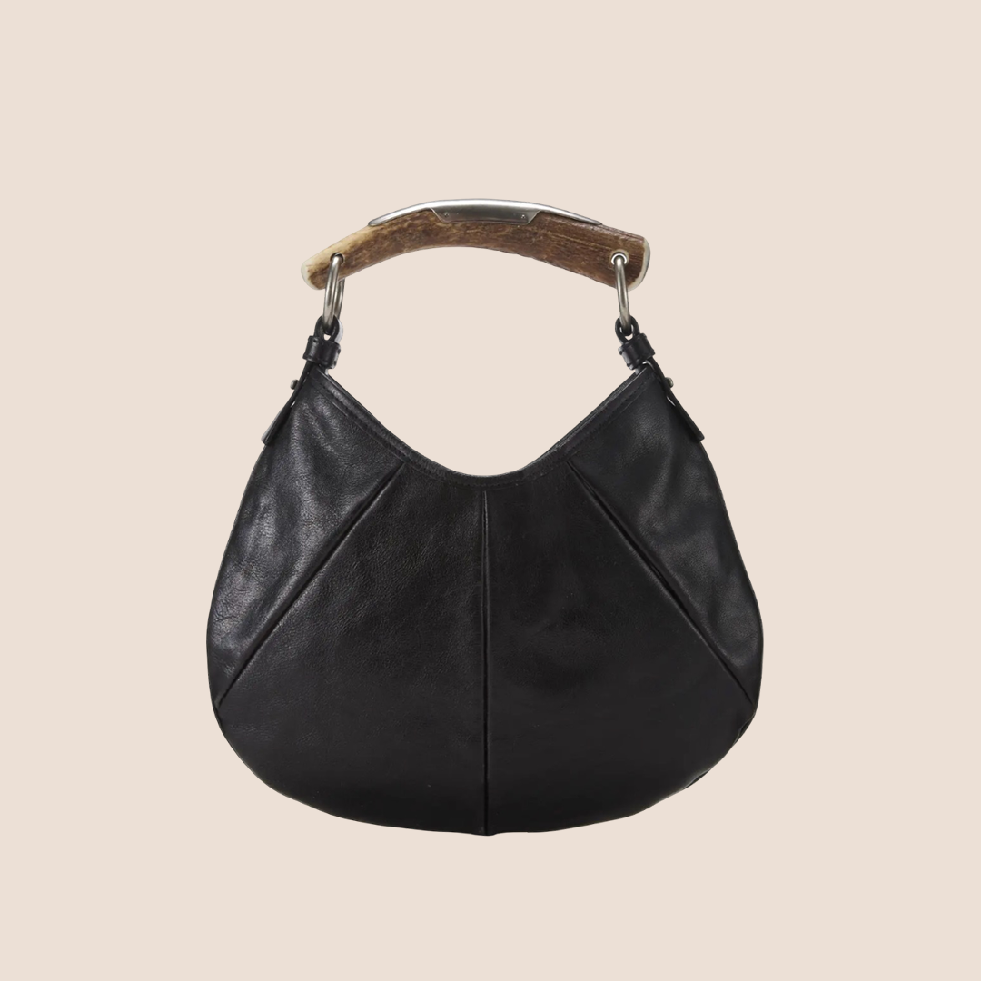 YVES SAINT LAURENT BLACK LEATHER MOMBASA SHOULDER BAG