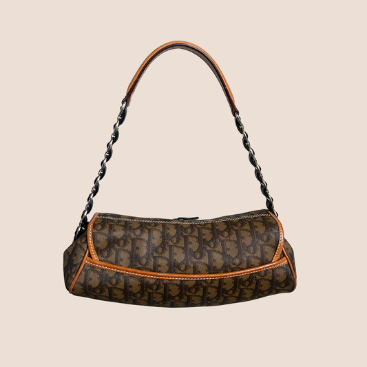 CHRISTIAN DIOR BROWN TROTTER ROMANTIQUE BAGUETTE BAG