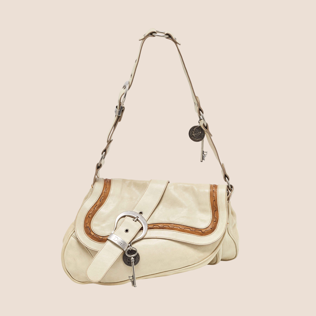 CHRISTIAN DIOR 2006 CREAM LEATHER DOUBLE GAUCHO BAG