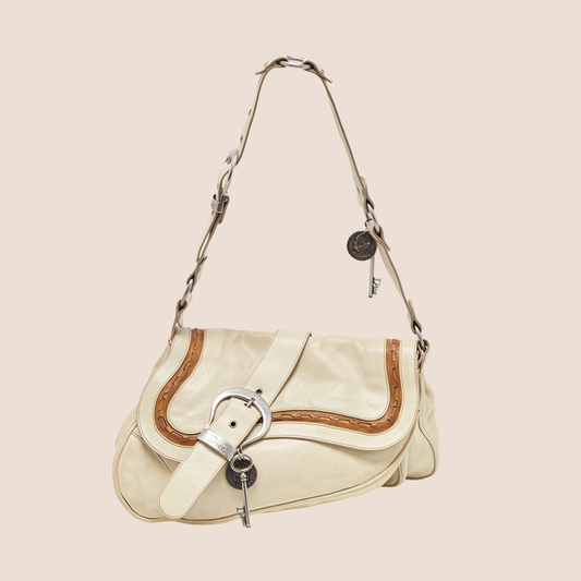 CHRISTIAN DIOR 2006 CREAM LEATHER DOUBLE GAUCHO BAG