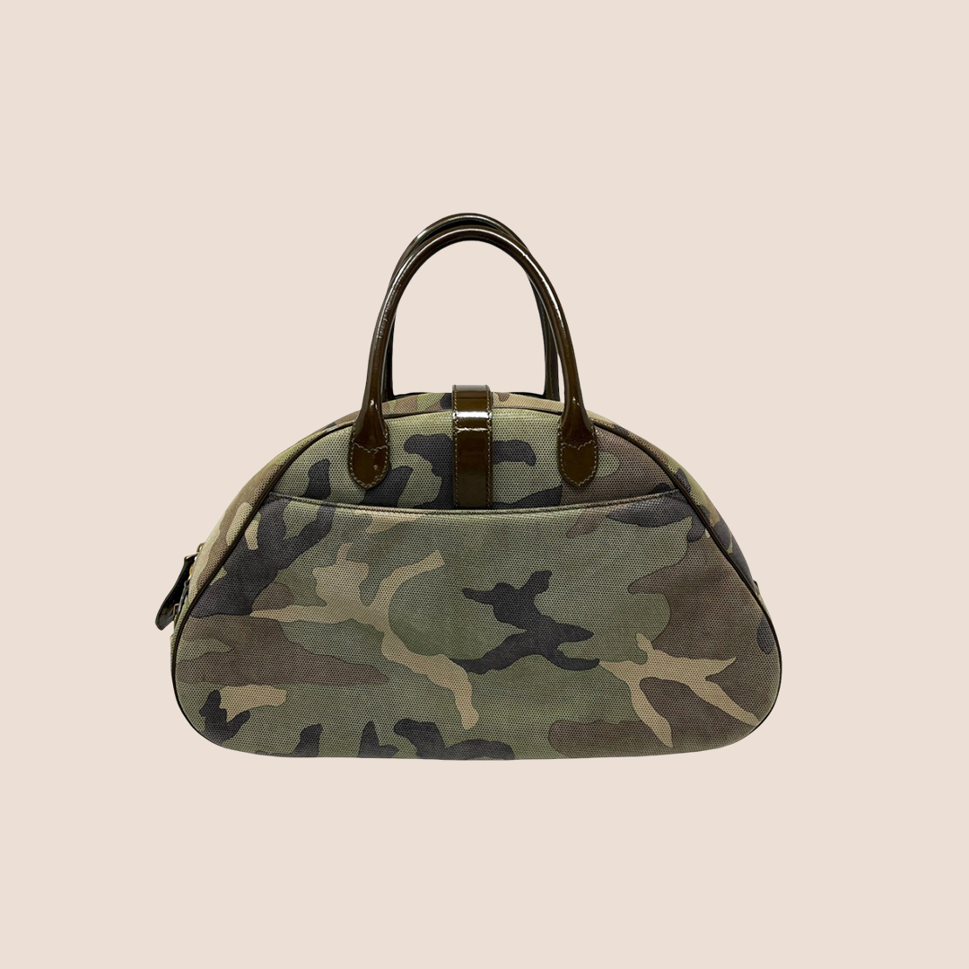CHRISTIAN DIOR 2001 CAMOUFLAGE CANVAS MINI DOUBLE SADDLE HANDBAG