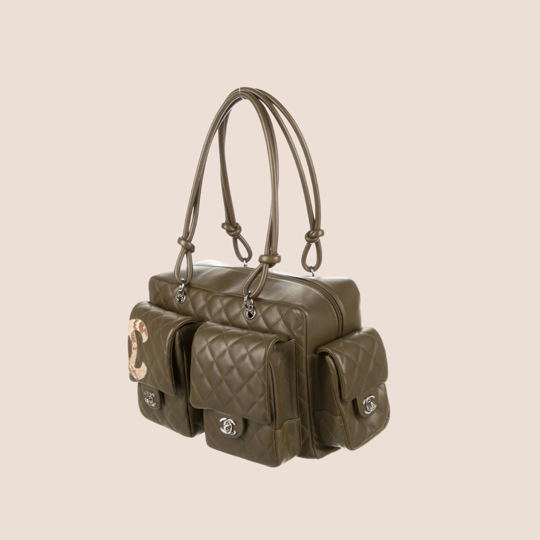 CHANEL 2005 CAMBON KHAKI GREEN REPORTER BAG