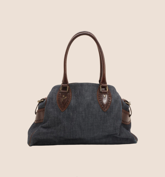 FENDI 2000 DENIM & BROWN LEATHER DU JOUR HOBO BAG