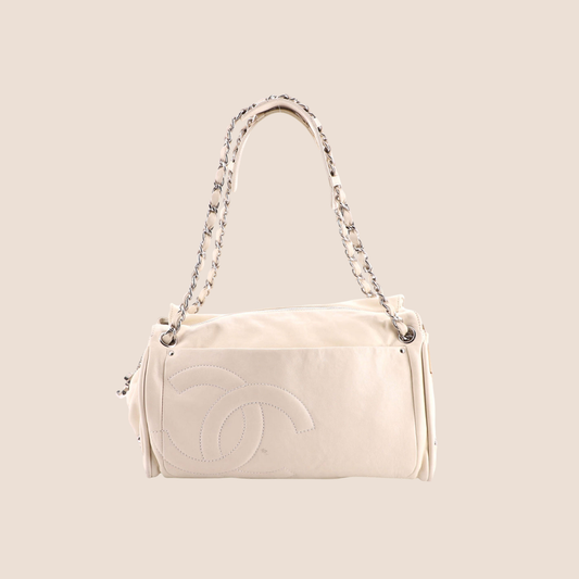 CHANEL 2006 CREAM LEATHER DIAGONAL ACCORDION SHOULDER BAG