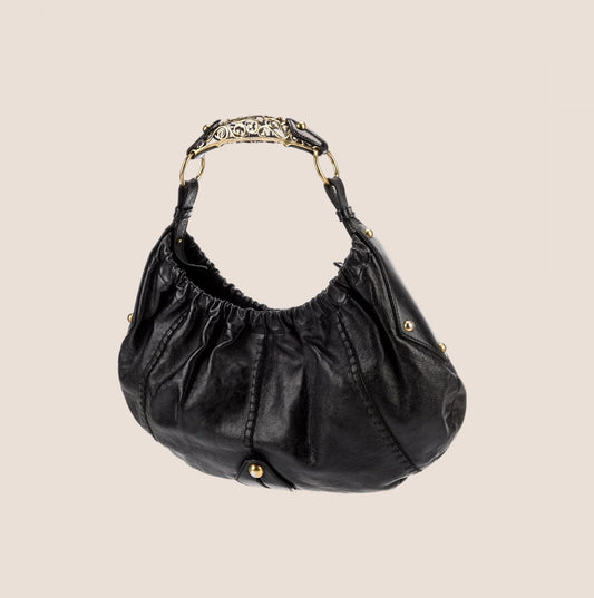 YVES SAINT LAURENT BLACK LEATHER MOMBASA BAG