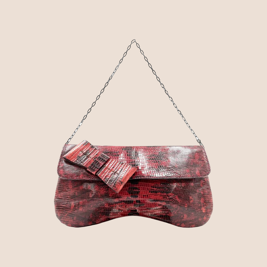 MIU MIU 2000 RED LIZARD BOW CHAIN SHOULDER BAG