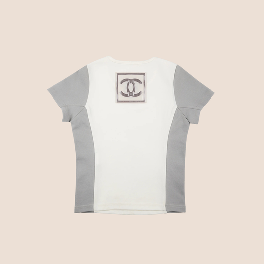 CHANEL SPRING 2001 WHITE & GREY CC LOGO T-SHIRT