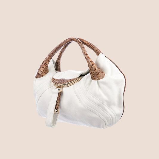 FENDI WHITE & BROWN CROCODILE TRIM SPY NAG