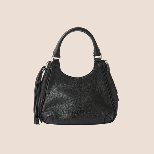 CHANEL 2003 BLACK LOGO DEBOSSED TOTE BAG