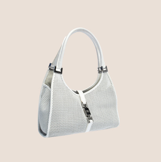 GUCCI BEIGE PERFORATED LEATHER JACKIE HOBO BAG