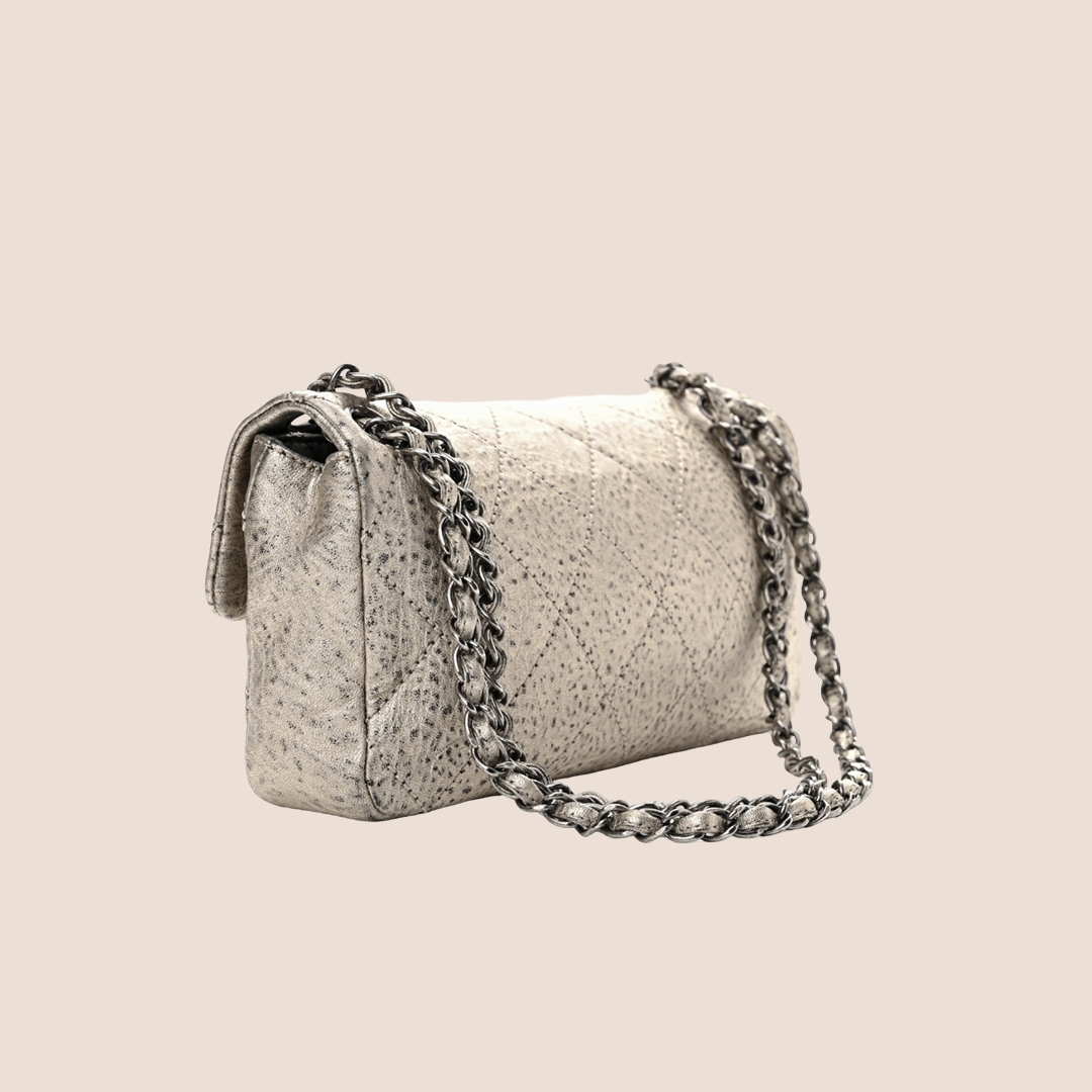 CHANEL DISTRESSED METALLIC GREY LE MARAIS LIGNE FLAP BAG