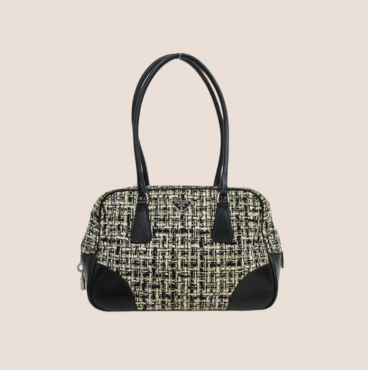 PRADA 2000 BLACK TWEED BAULETTO BAG