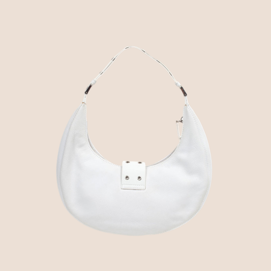 CHRISTIAN DIOR 2003 WHITE LEATHER STREET CHIC HALF MOON HOBO BAG