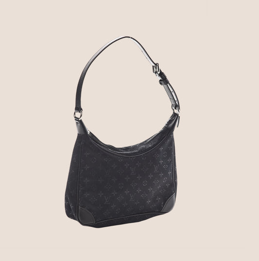 LOUIS VUITTON BLACK MONOGRAM SATIN BOULOGNE BAG