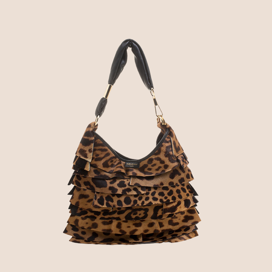 YVES SAINT LAURENT BROWN LEOPARD PONY HAIR SAINT TROPEZ HOBO BAG