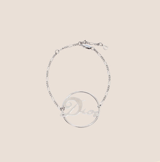 CHRISTIAN DIOR SILVER LOGO CHARM FIGARO CHAIN BRACELET