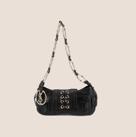 YVES SAINT LAURENT BLACK LEATHER CORSET SHOULDER BAG