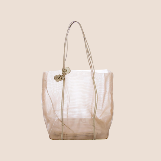 PRADA 2000 CREAM MESH RETE FIORI TOTE