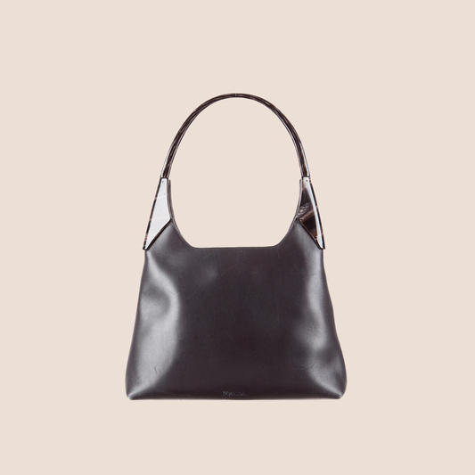PRADA 2000 BROWN LEATHER RESIN HANDLE BAG