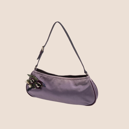 PRADA PURPLE SATIN FLOWER SHOULDER BAG
