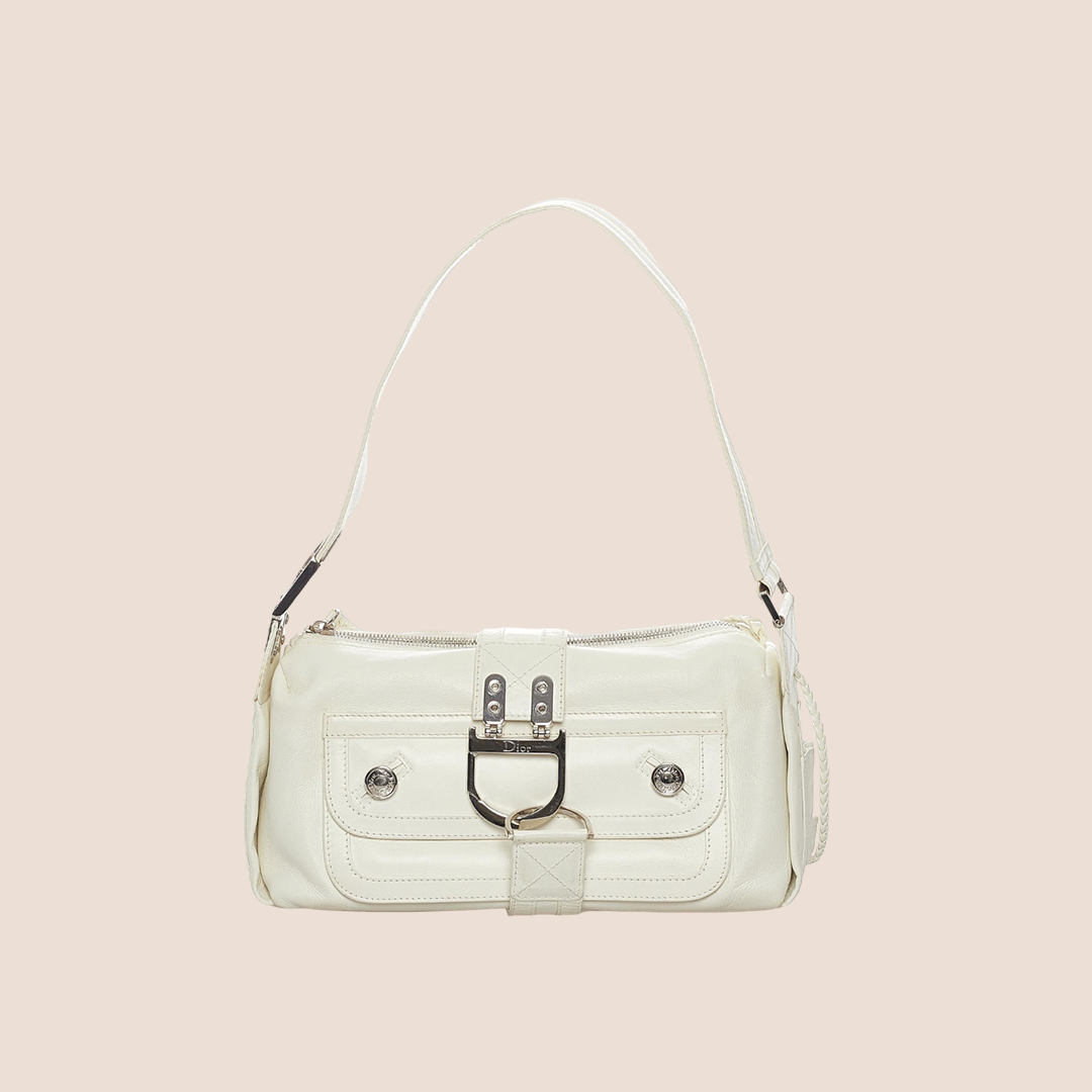 CHRISTIAN DIOR 2005 WHITE LEATHER FLIGHT BAG