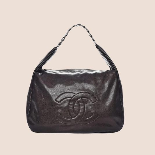 CHANEL 2010 BLACK STITICHED CC SHOULDER BAG