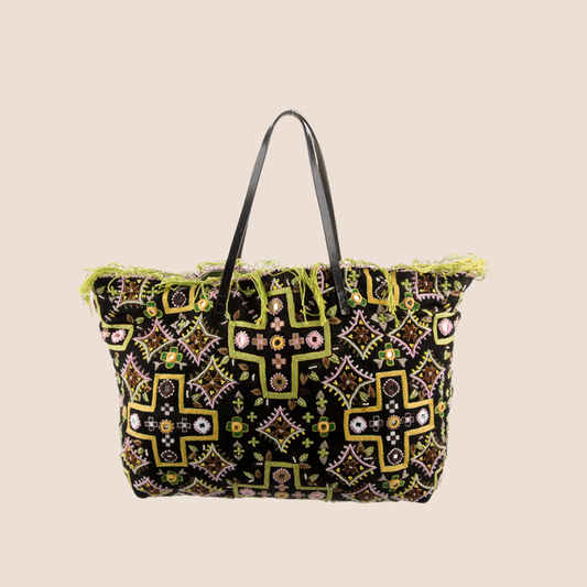 FENDI 2000 BEADED FRINGE TOTE BAG