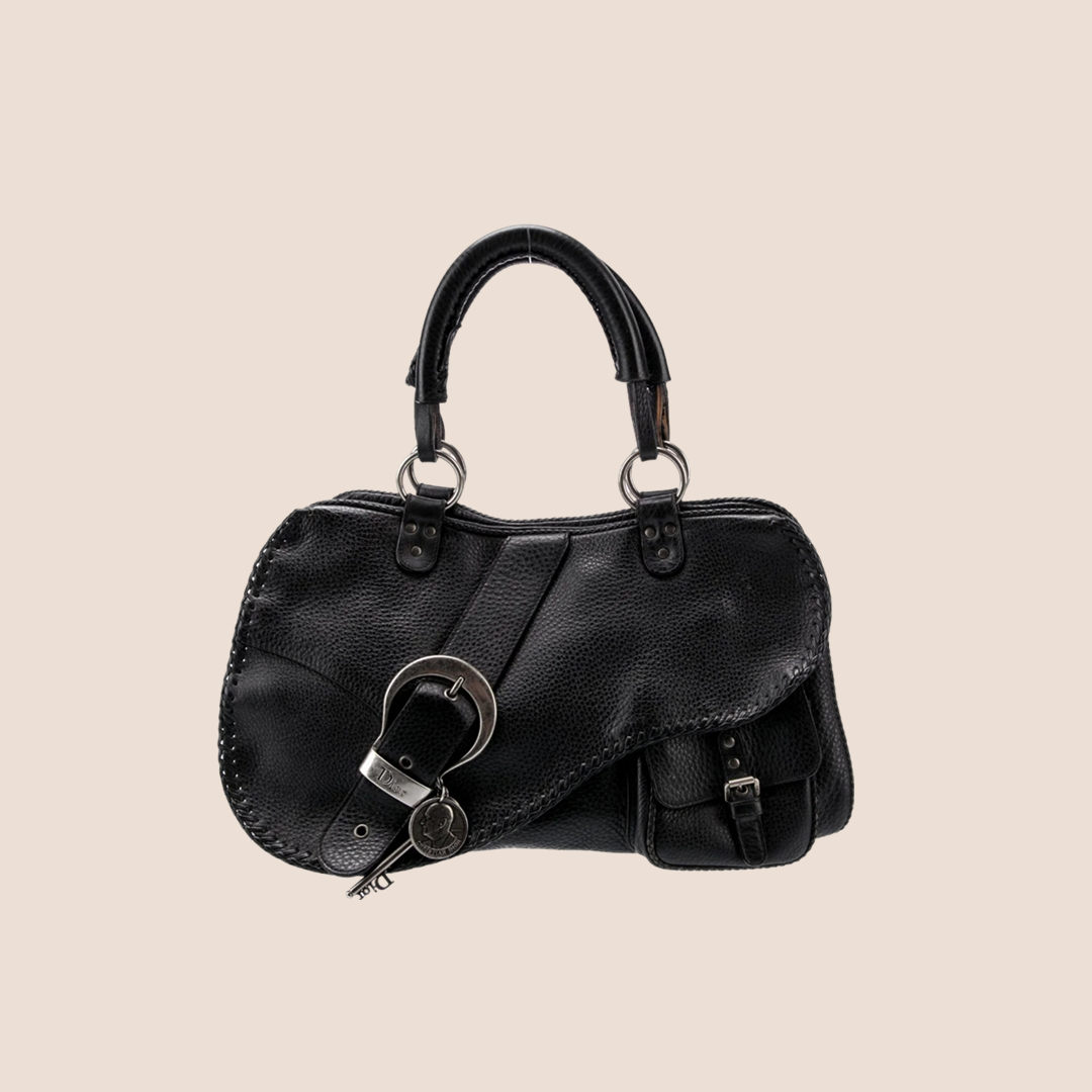 CHRISTIAN DIOR 2006 BLACK PEBBLED CALFSKIN GAUCHO TOP HANDLE BAG – RDB