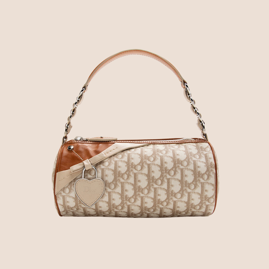 CHRISTIAN DIOR 2007 CREAM & TAN ROMANTIQUE MINI BARREL BAG