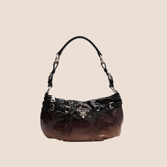 PRADA BROWN OMBRÉ PATENT LEATHER SHOULDER BAG