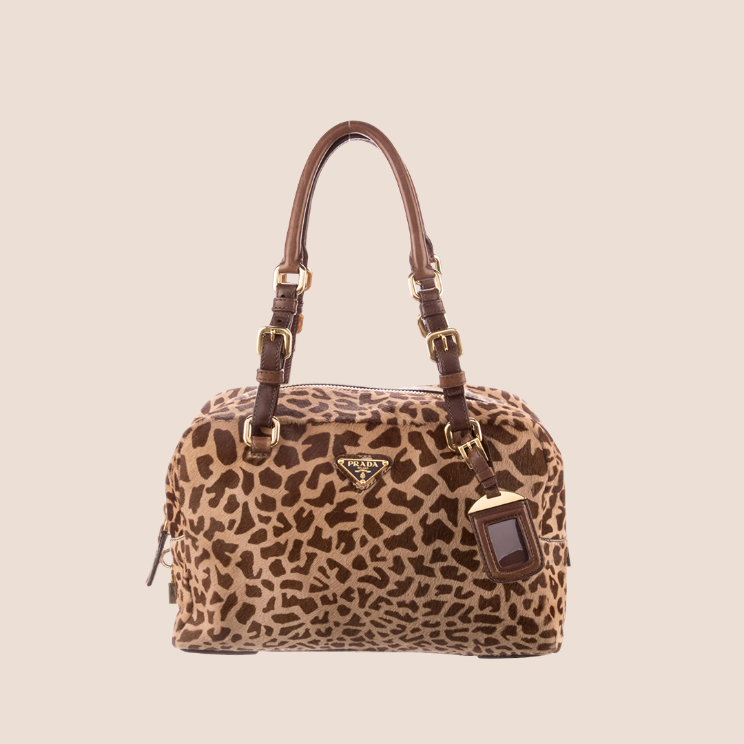 PRADA PONY HAIR GIRAFFE PRINT BOWLING BAG