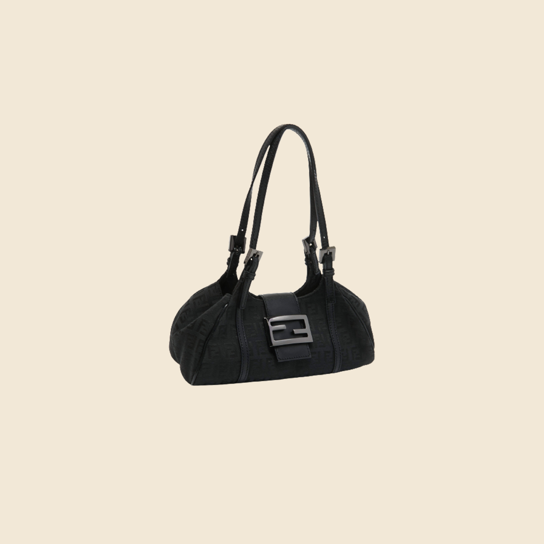 FENDI BLACK ZUCCHINO CANVAS SHOULDER BAG