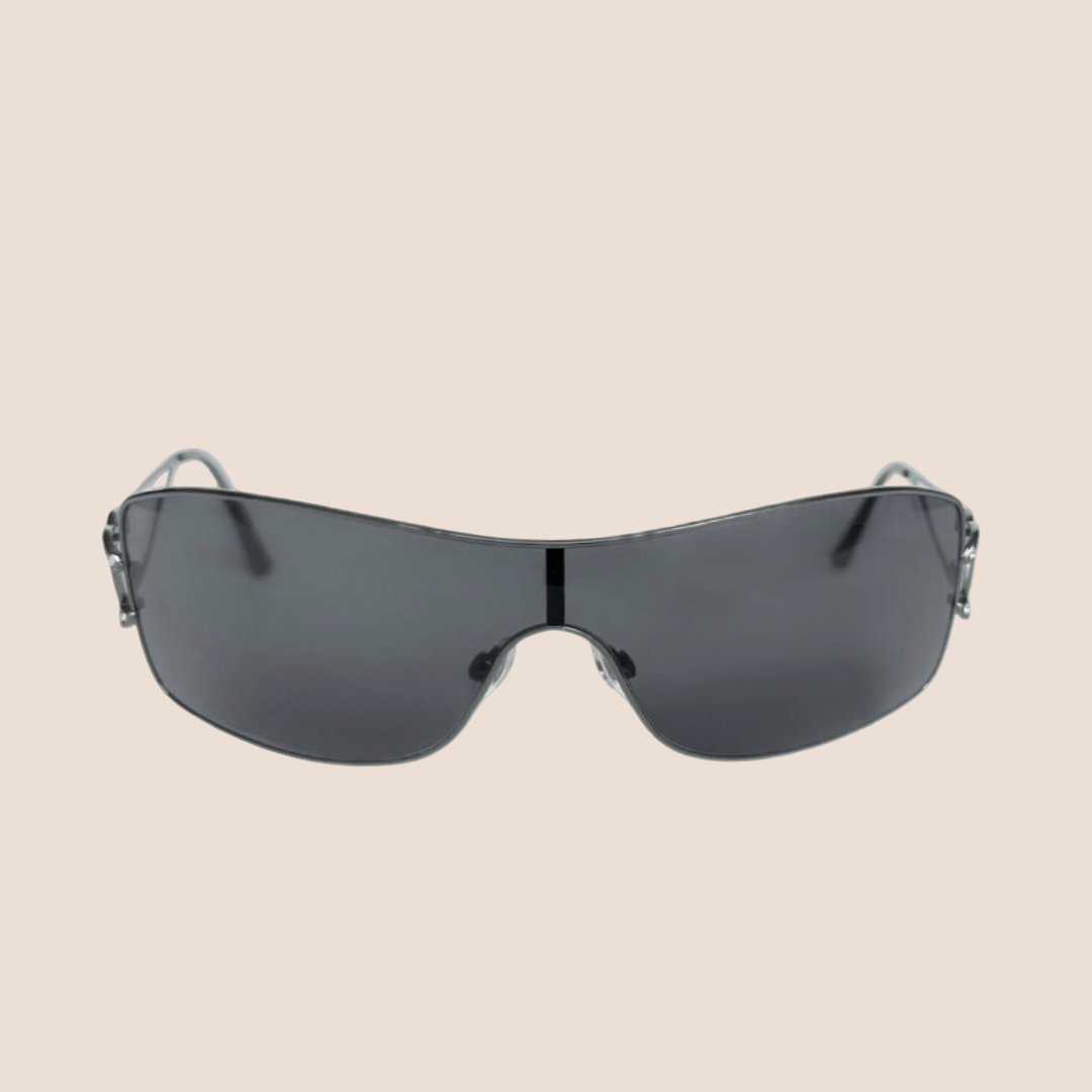 CHANEL 1990s DARK GREY CRYSTAL CC LOGO CLEAR SUNGLASSES