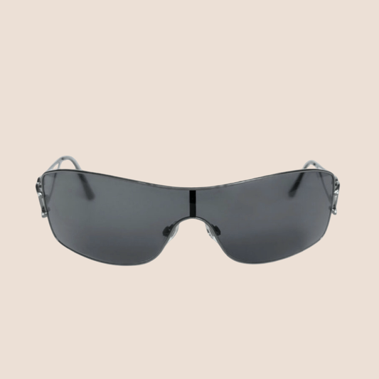 CHANEL 1990s DARK GREY CRYSTAL CC LOGO CLEAR SUNGLASSES