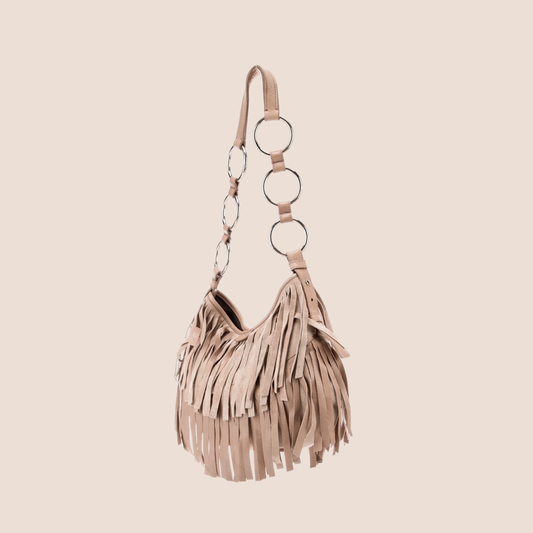 YVES SAINT LAURENT CREAM SUEDE RIVE GAUCHE FRINGE BAG