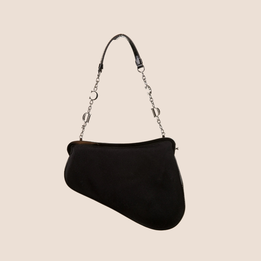 CHRISTIAN DIOR 2002 BLACK SATIN MICRO SADDLE BAG