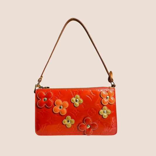 LOUIS VUITTON ORANGE MONOGRAM VERNIS LEXINGTON FLOWERS POCHETTE