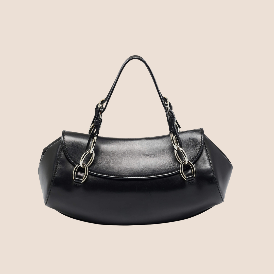 CHRISTIAN DIOR BLACK LEATHER LOGO DIVA BAG