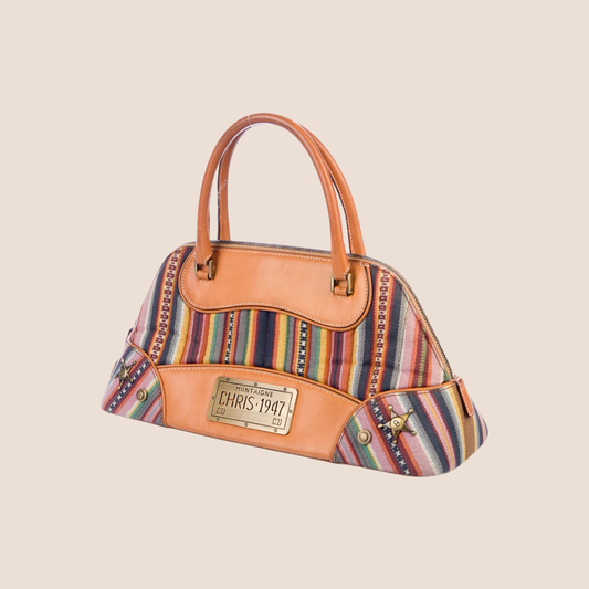CHRISTIAN DIOR 2002 SPRING MONTAIGNE STRIPED CADILLAC TOP HANDLE BAG