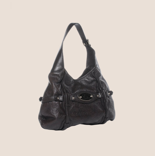 GUCCI BLACK LEATHER 85TH ANNIVERSARY GG MONOGRAM HOBO BAG