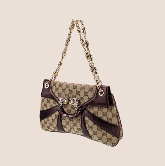 GUCCI GG CANVAS JEWELED DRAGON SHOULDER BAG
